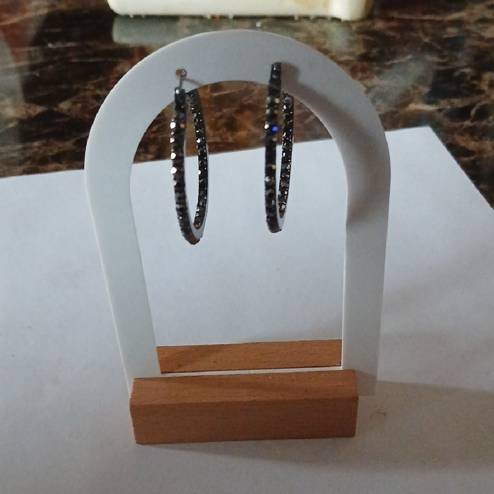 Sparkling Black Crystal Hoop Earrings